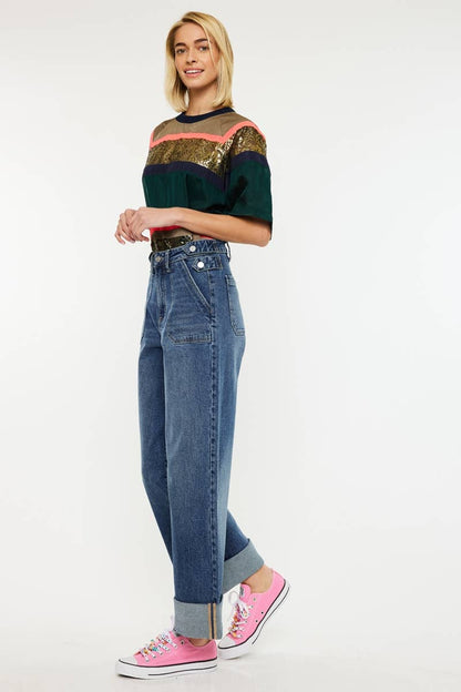 ULTRA HIGH RISE 90’S WIDE LEG TROUSERS JEANS-KC3308D: DARK