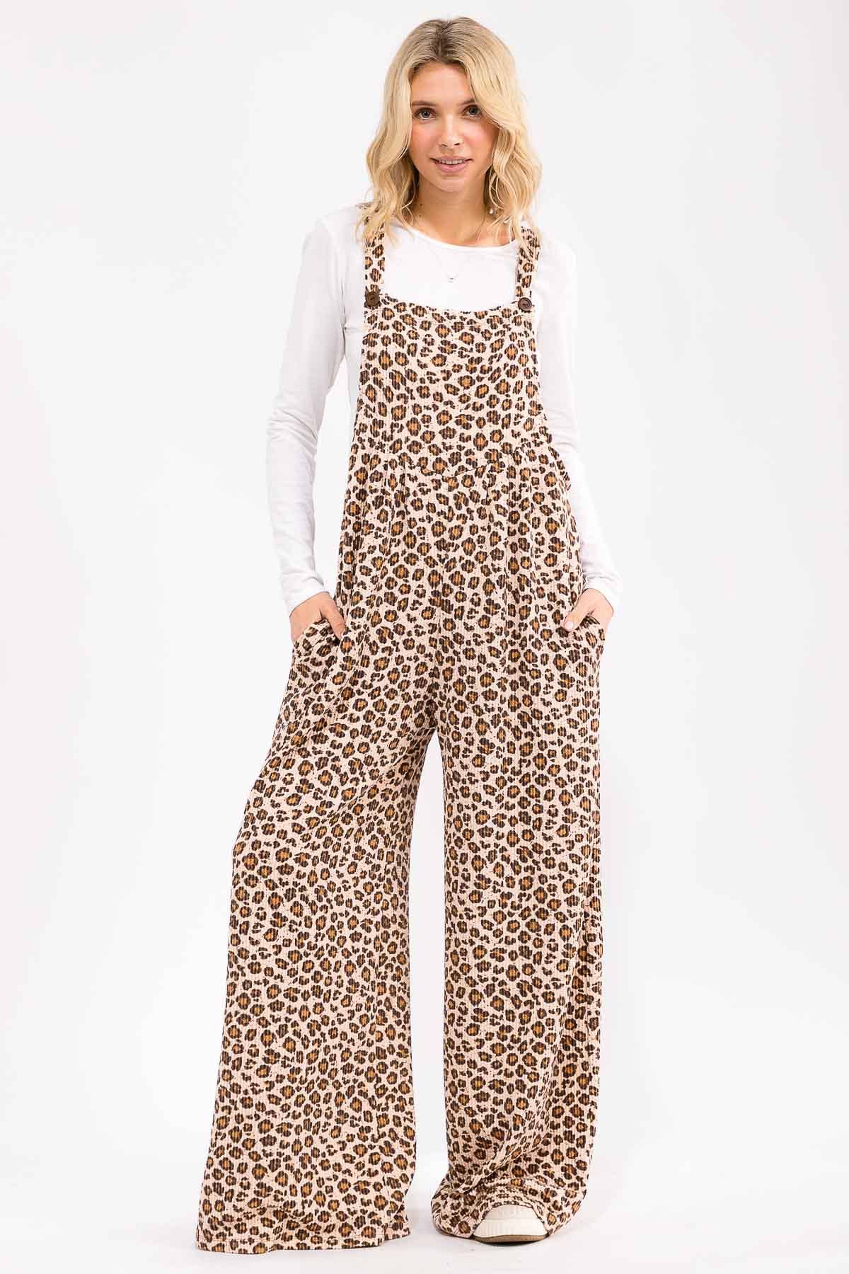 Leopard Print Wide Leg Overall Jumpsuit J6106: As Shown