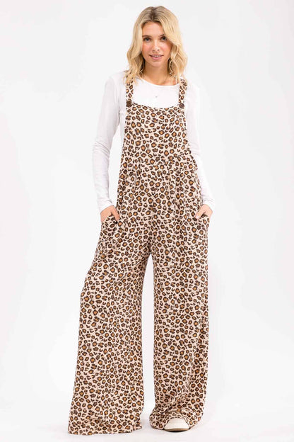 Leopard Print Wide Leg Overall Jumpsuit J6106: As Shown