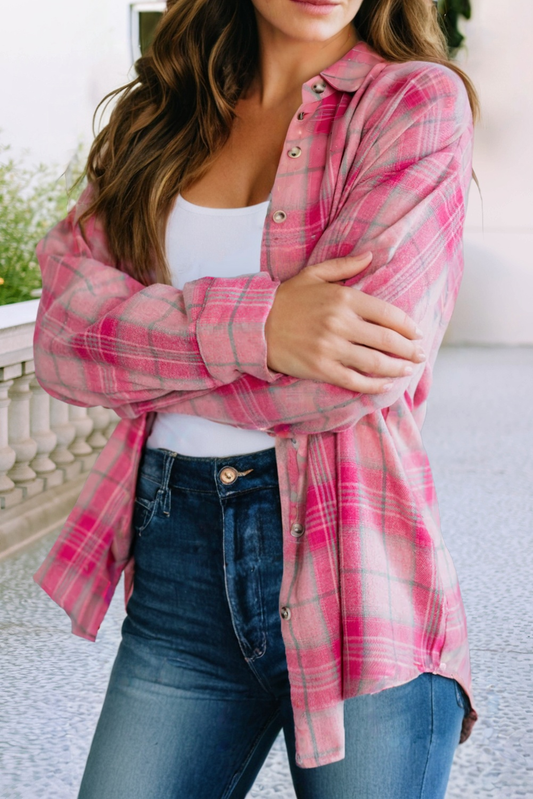 LDC Plaid Shift Shirtcolla Shirts: Sachet Pink