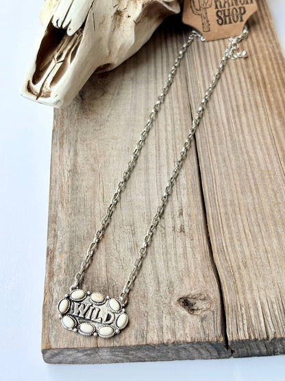 Western WILD Stone Pendant Necklace: White