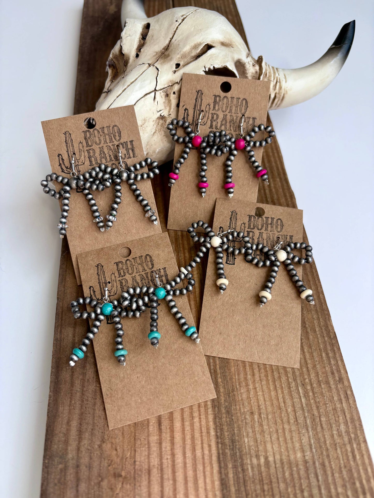 Western Navajo Style Bead Coquette Bow Earrings: Black
