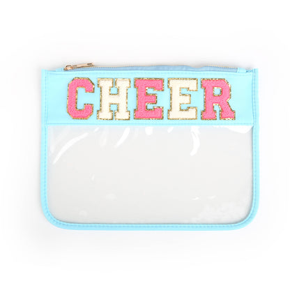 Varsity Letter Patch Clear Zippered Pouch Bag: White with TRAVEL