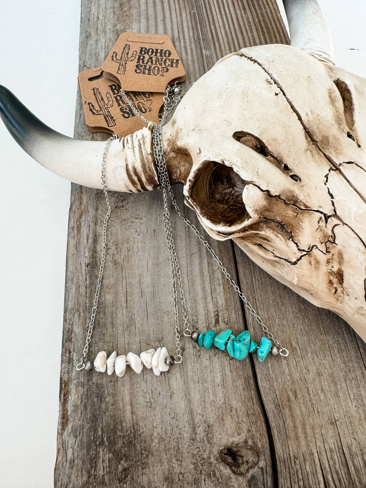 Bar Chip Stone Necklace - Western Pendant Necklace: TURQUOISE