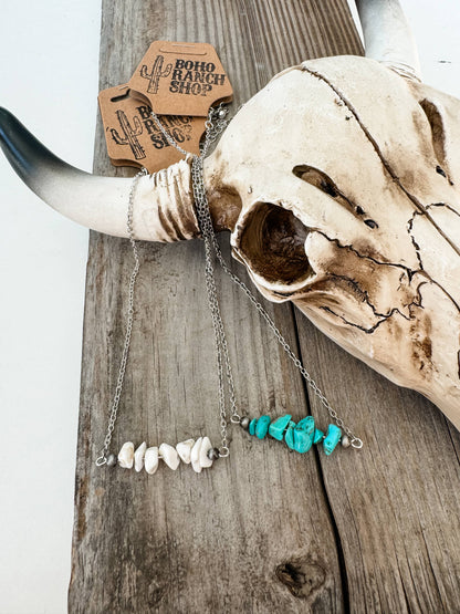 Bar Chip Stone Necklace - Western Pendant Necklace: TURQUOISE