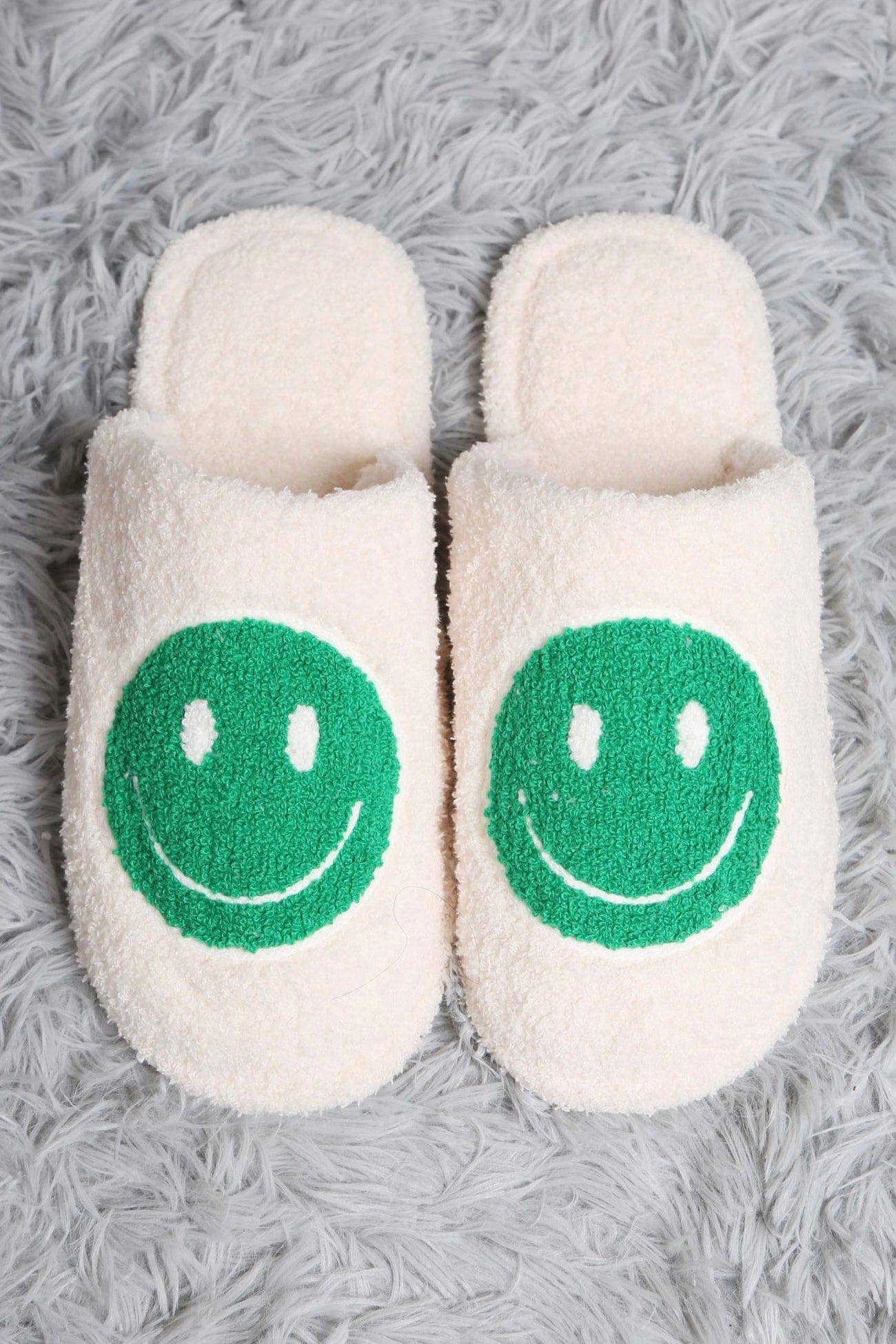 JCL4207 Super Lux Color Smiley Face Slippers: Green / Medium/Large