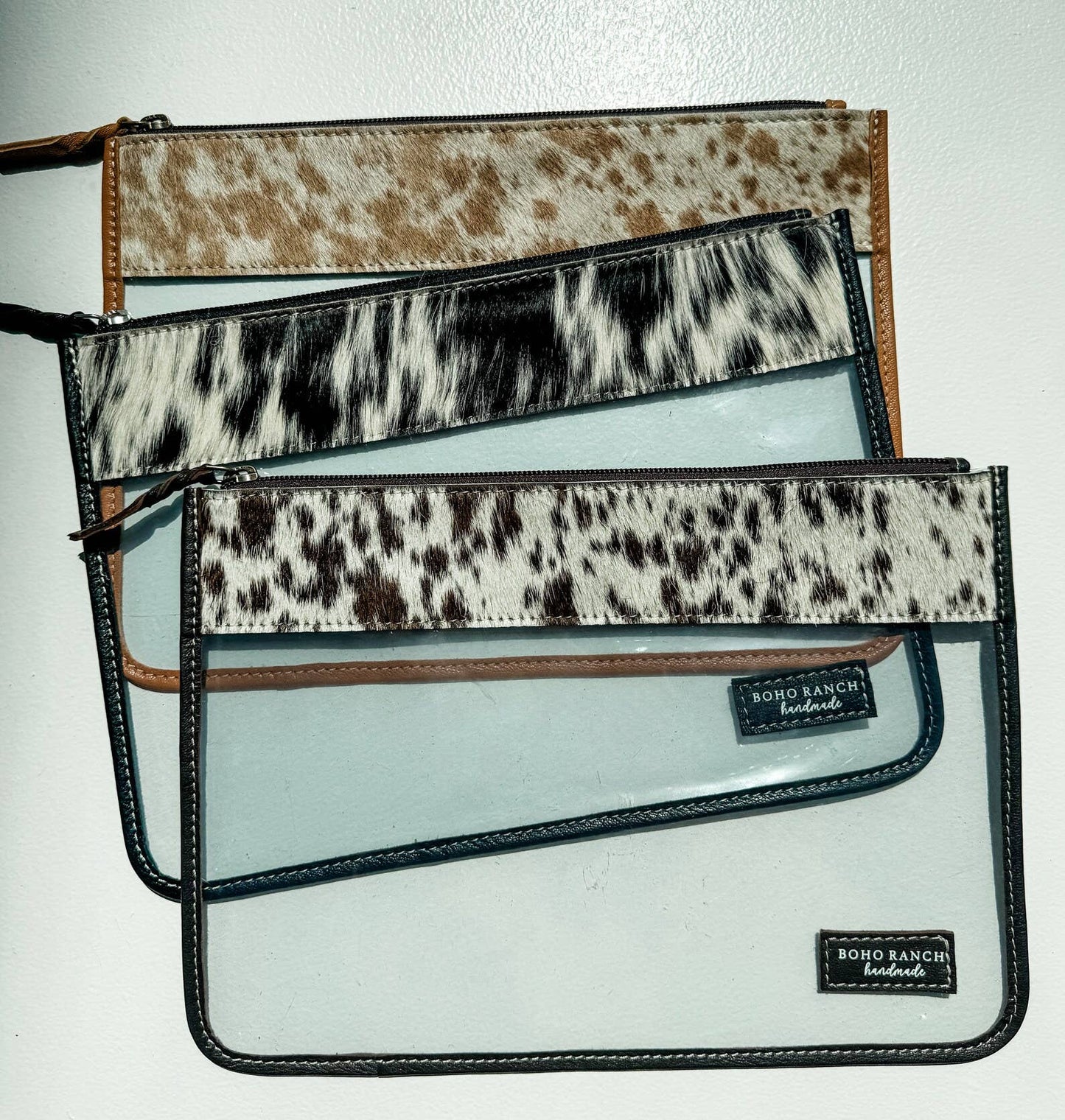 Cowhide Clear Toiletry Makeup Bag, organizer, Travel: BROWN  COWHIDE