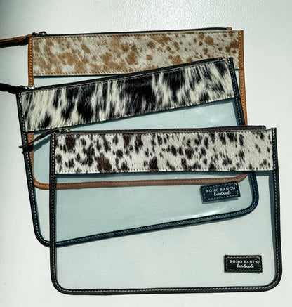Cowhide Clear Toiletry Makeup Bag, organizer, Travel: BROWN  COWHIDE