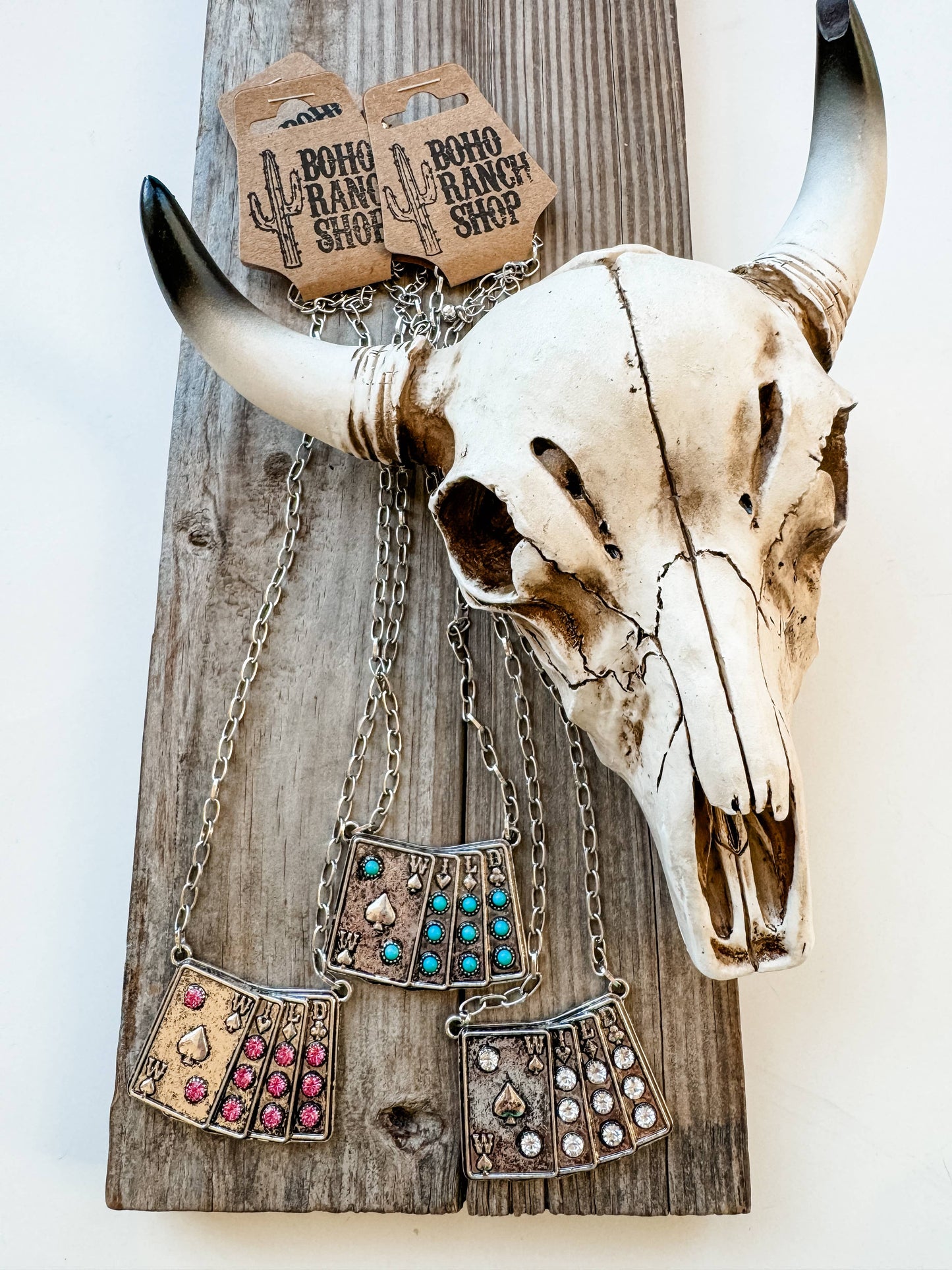 Western Wild Card Pendant Necklace - Rhinestones: CLEAR