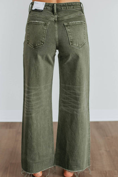 Slight Distressed Raw Edge Wide Leg Jeans: Four Leaf Clover / Missy