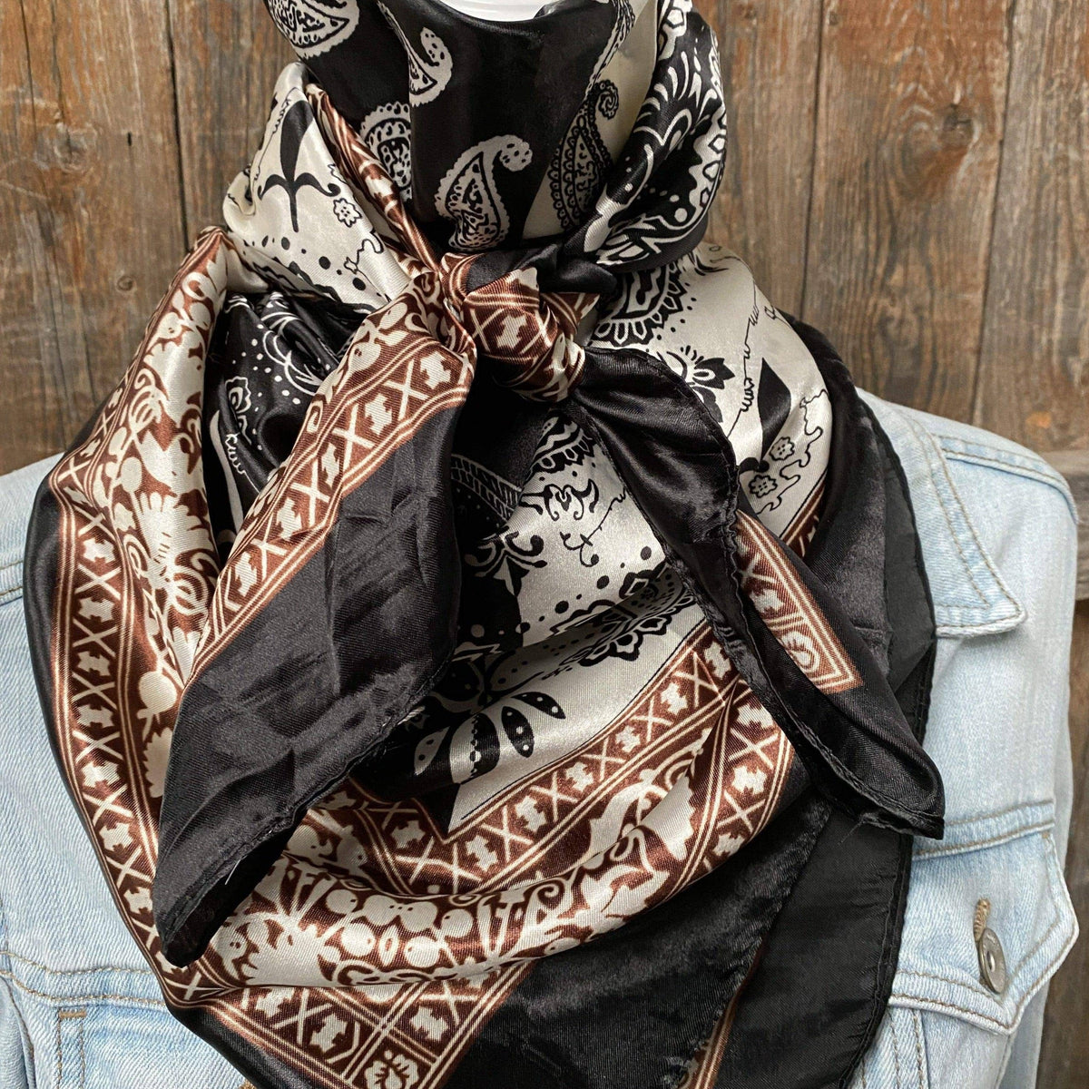 Two Tone Black Paisley Wild Rag - Western Scarf