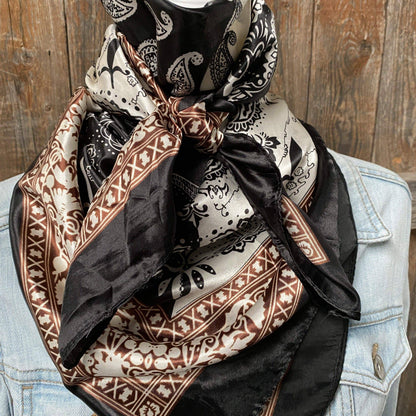 Two Tone Black Paisley Wild Rag - Western Scarf