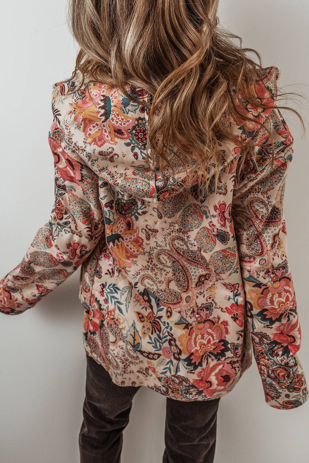 LDC Vintage Paisley Floral Sherpa Lined Hooded Jacket: Beige
