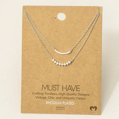 Layered Rhinestone Curved Bar Necklace: G