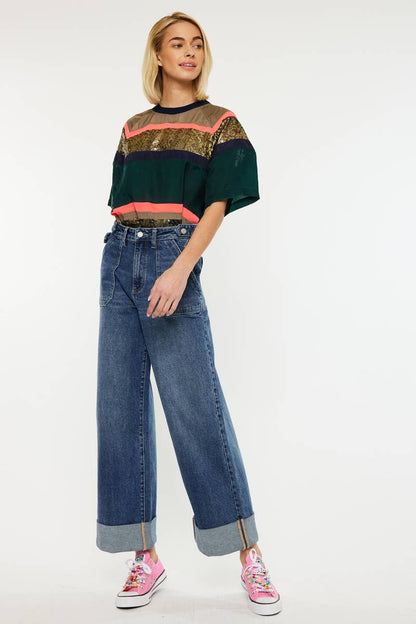 ULTRA HIGH RISE 90’S WIDE LEG TROUSERS JEANS-KC3308D: DARK