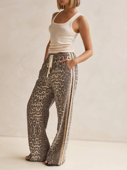 Effortless &  chic Leopard print stripe bar long pants: Leo