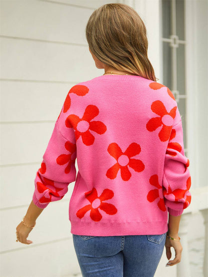 70s Flower Power Knit Sweater SZ53-SW9214: Pink