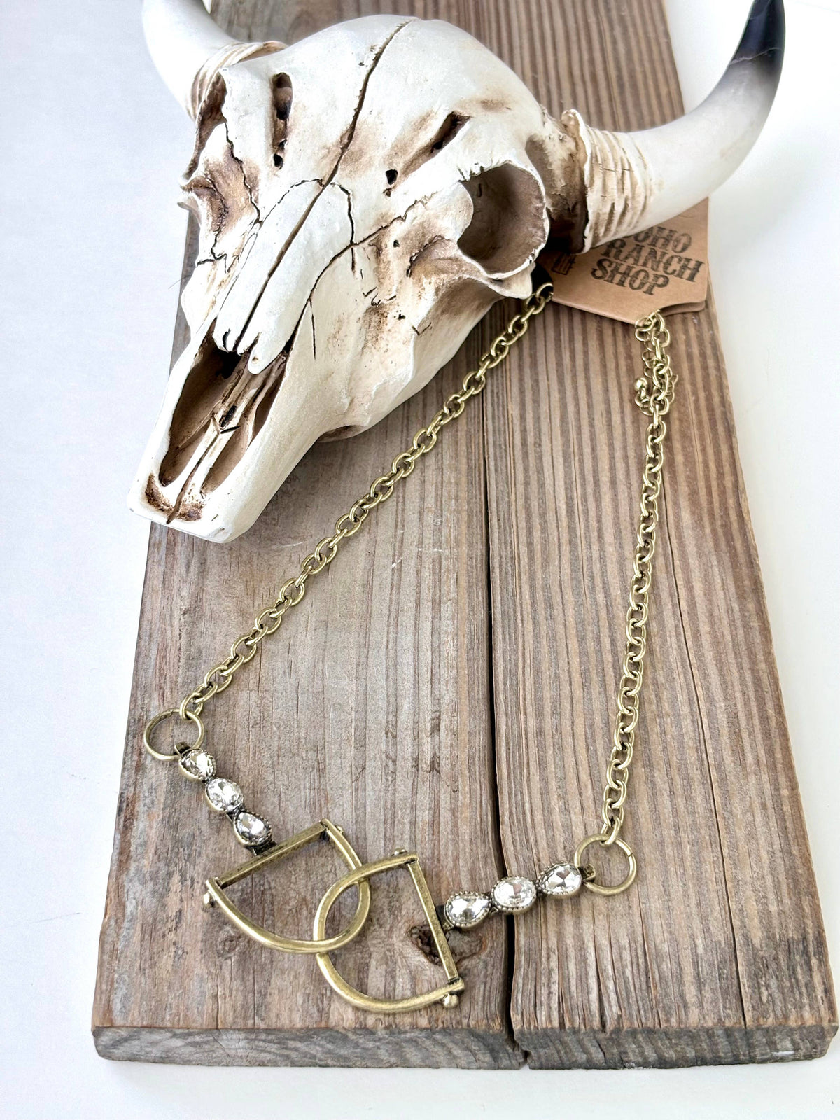 Western Horse Bit Turquoise Stone Pendant Necklace: Gold