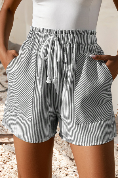 LDC Striped Lace-up Elastic Waist Casual Pocketed Shorts: Gray Stripe