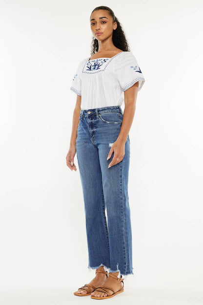 OPEN PACK HIGH RISE SLIM WIDE LEG JEANS-KC2529M-OP: MEDIUM