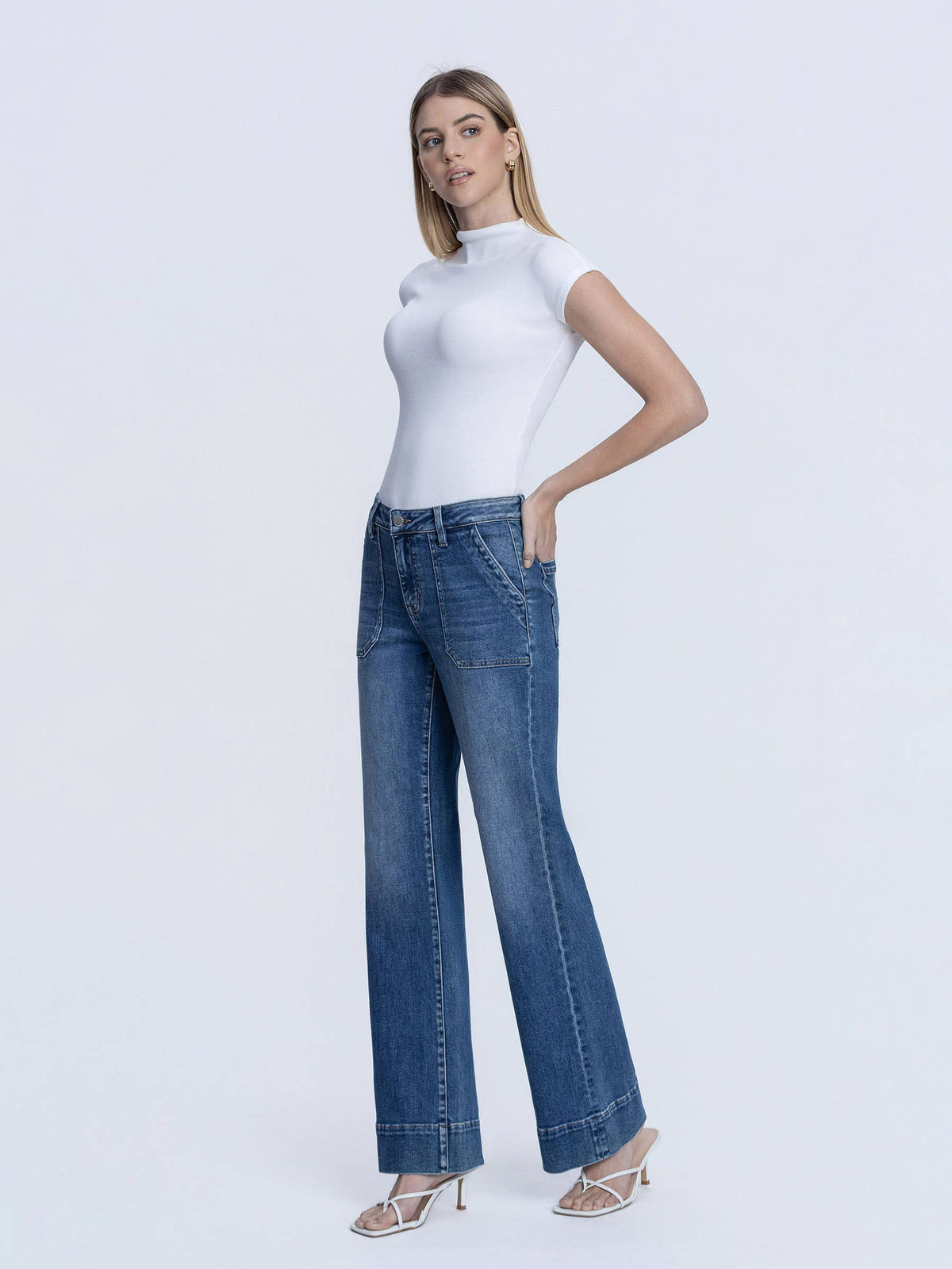 FLYING MONKEY HIGH RISE PATCH POCKET VINTAGE FLARE JEANS