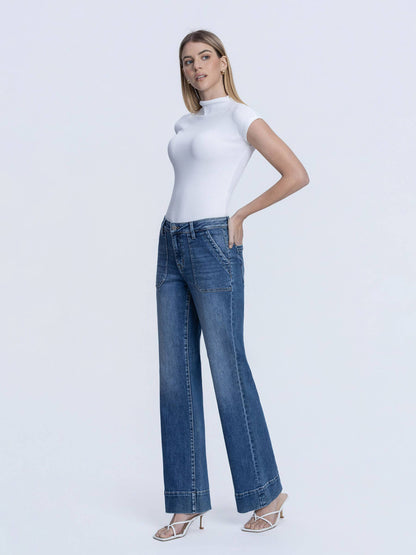 FLYING MONKEY HIGH RISE PATCH POCKET VINTAGE FLARE JEANS