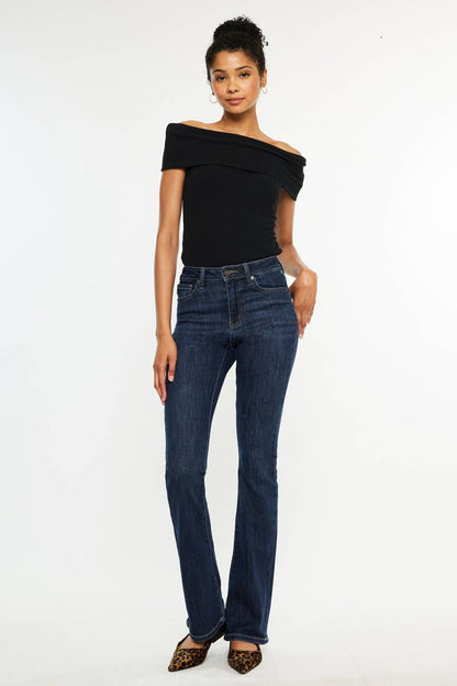 OPEN PACK HIGH RISE BOOTCUT JEANS-KC70005D: DARK