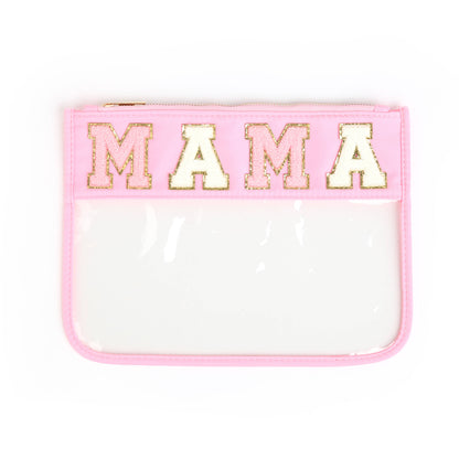 Varsity Letter Patch Clear Zippered Pouch Bag: White with TRAVEL