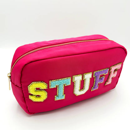 Cosmetic or Toiletry Bag with Varsity Letter Patches: Light Pink with DANCE