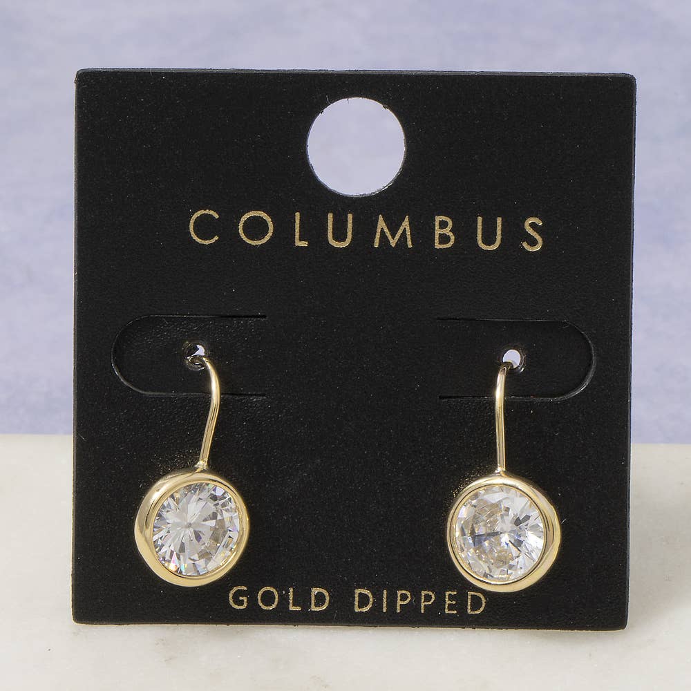 Gold Dipped Round Cz Bezel Drop Earrings: GOLD