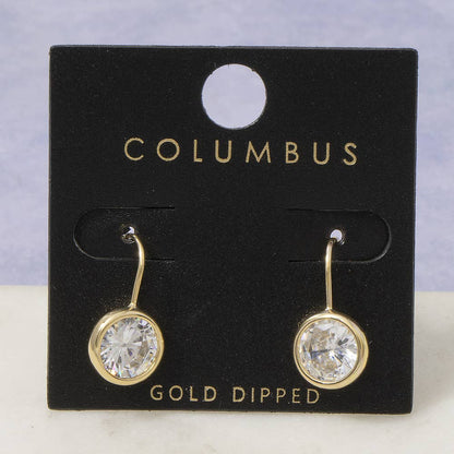 Gold Dipped Round Cz Bezel Drop Earrings: GOLD