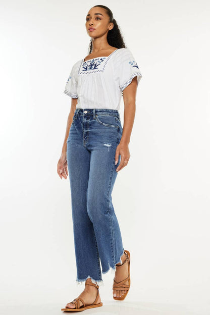 OPEN PACK HIGH RISE SLIM WIDE LEG JEANS-KC2529M-OP: MEDIUM