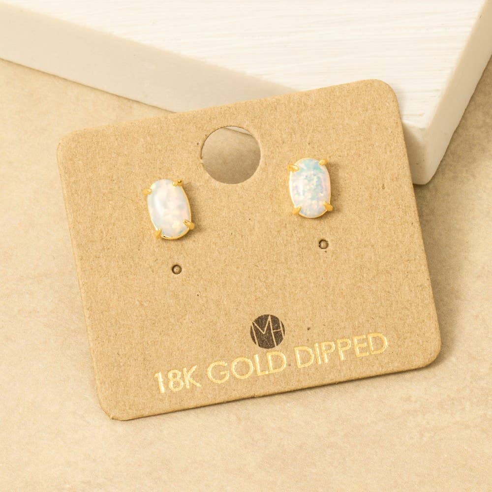 Gold Dipped Opal Stone Stud Earrings: G