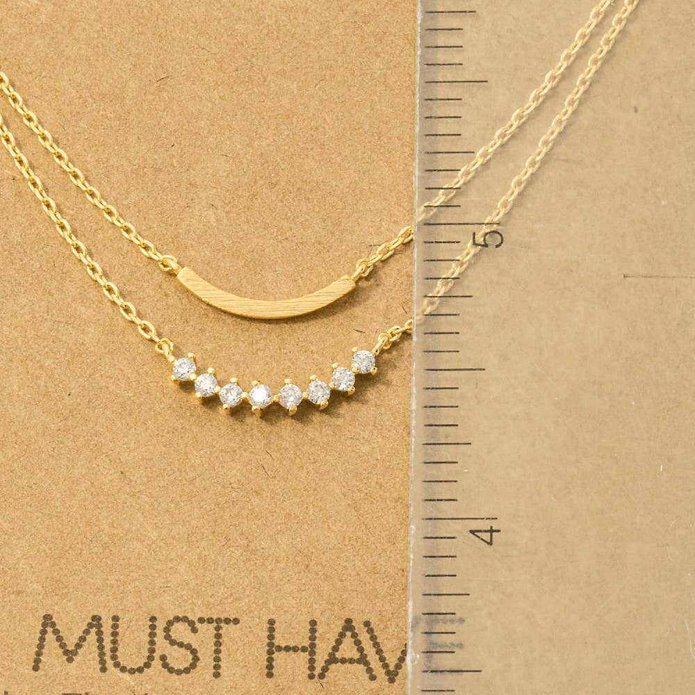 Layered Rhinestone Curved Bar Necklace: G