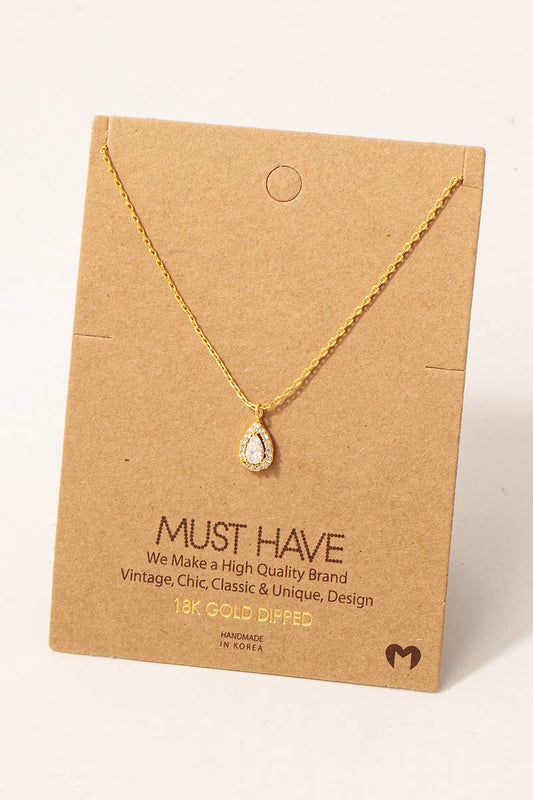 Pave Rhinestone Teardrop Pendant Necklace: G