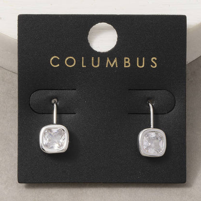 Gold Dipped Small Cushion Bezel Cz Wire Drop Earrings: 2SILVER