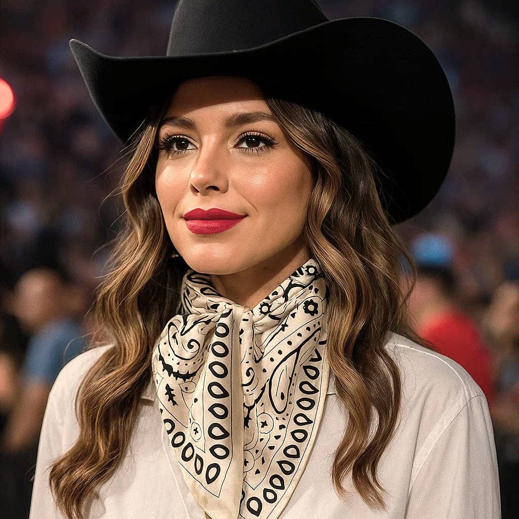 Cream & Black Paisley Wild Rag - Western Scarf