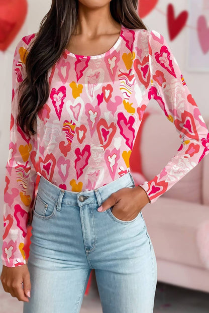 Valentine Heart Mesh Long Sleeve Top NEW | S-XL