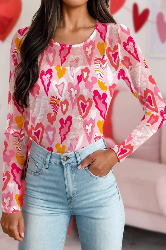 Valentine Heart Mesh Long Sleeve Top NEW | S-XL