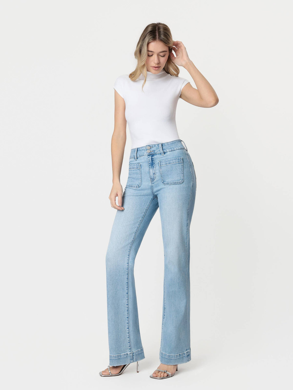 90'S VINTAGE SUPER HIGH RISE FLARE JEANS F5655: BANG ON BLUE