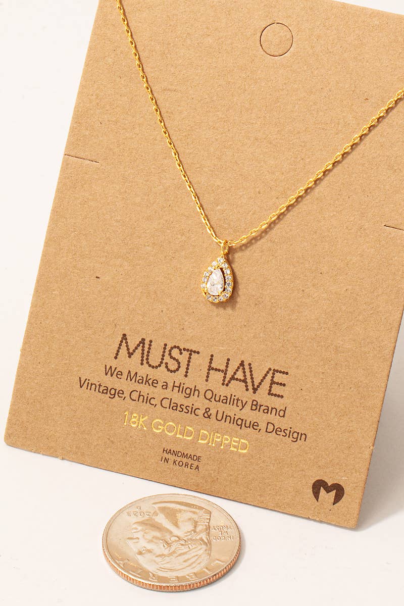 Pave Rhinestone Teardrop Pendant Necklace: G