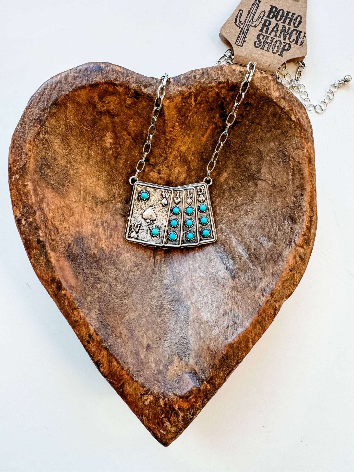 Western Wild Card Pendant Necklace - Rhinestones: CLEAR