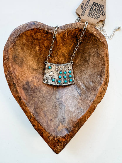 Western Wild Card Pendant Necklace - Rhinestones: CLEAR