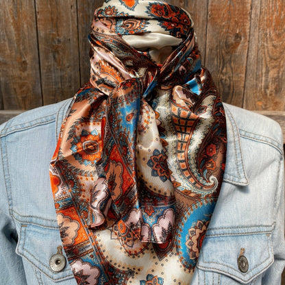 Tan & Cream Paisley Wild Rag - Western Scarf