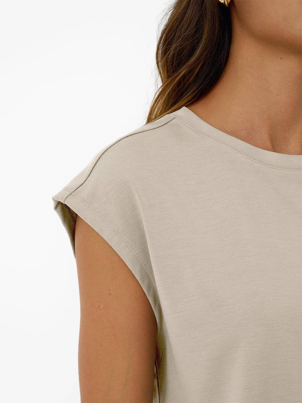 Casual Lounge Set Cap Sleeve Top Drawstring Shorts: Khaki / 65%Polyester+30%Viscose+5%Elastane / L