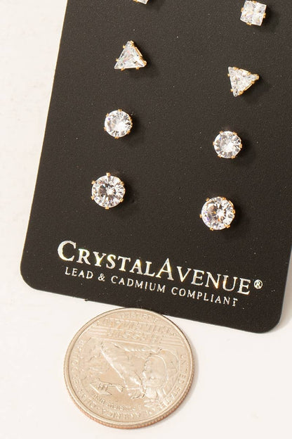 5 Pair Cz Stud Earrings Set: S