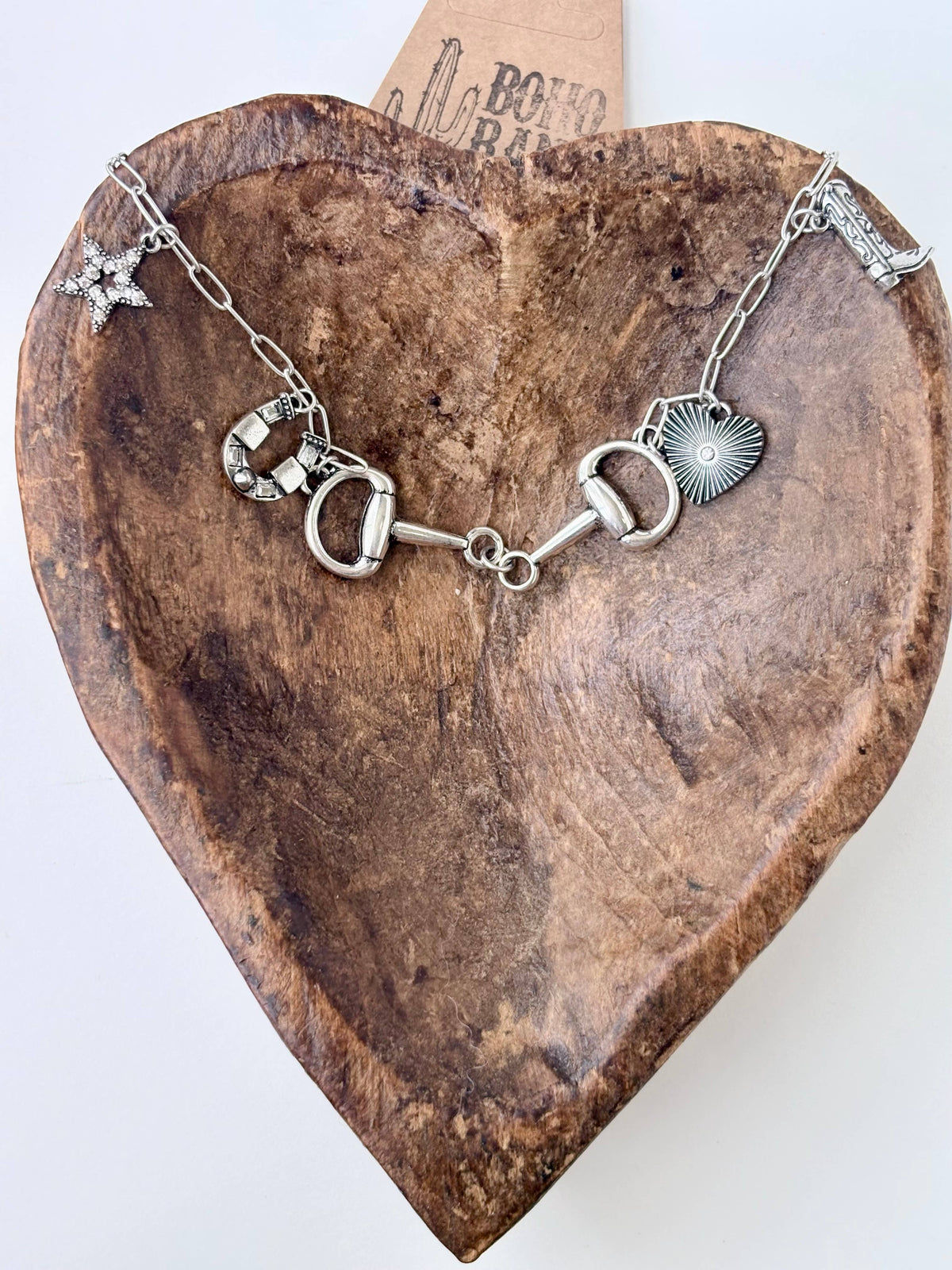 Western Charm & Horse Bit Pendant Necklace: Gold