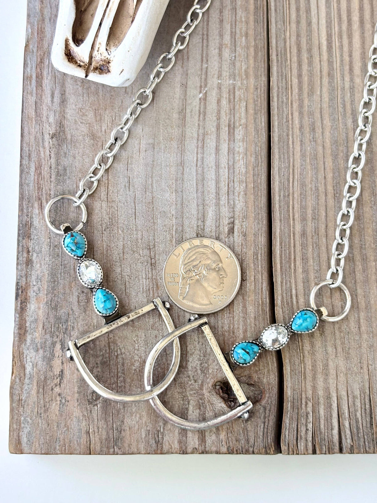 Western Horse Bit Turquoise Stone Pendant Necklace: Gold