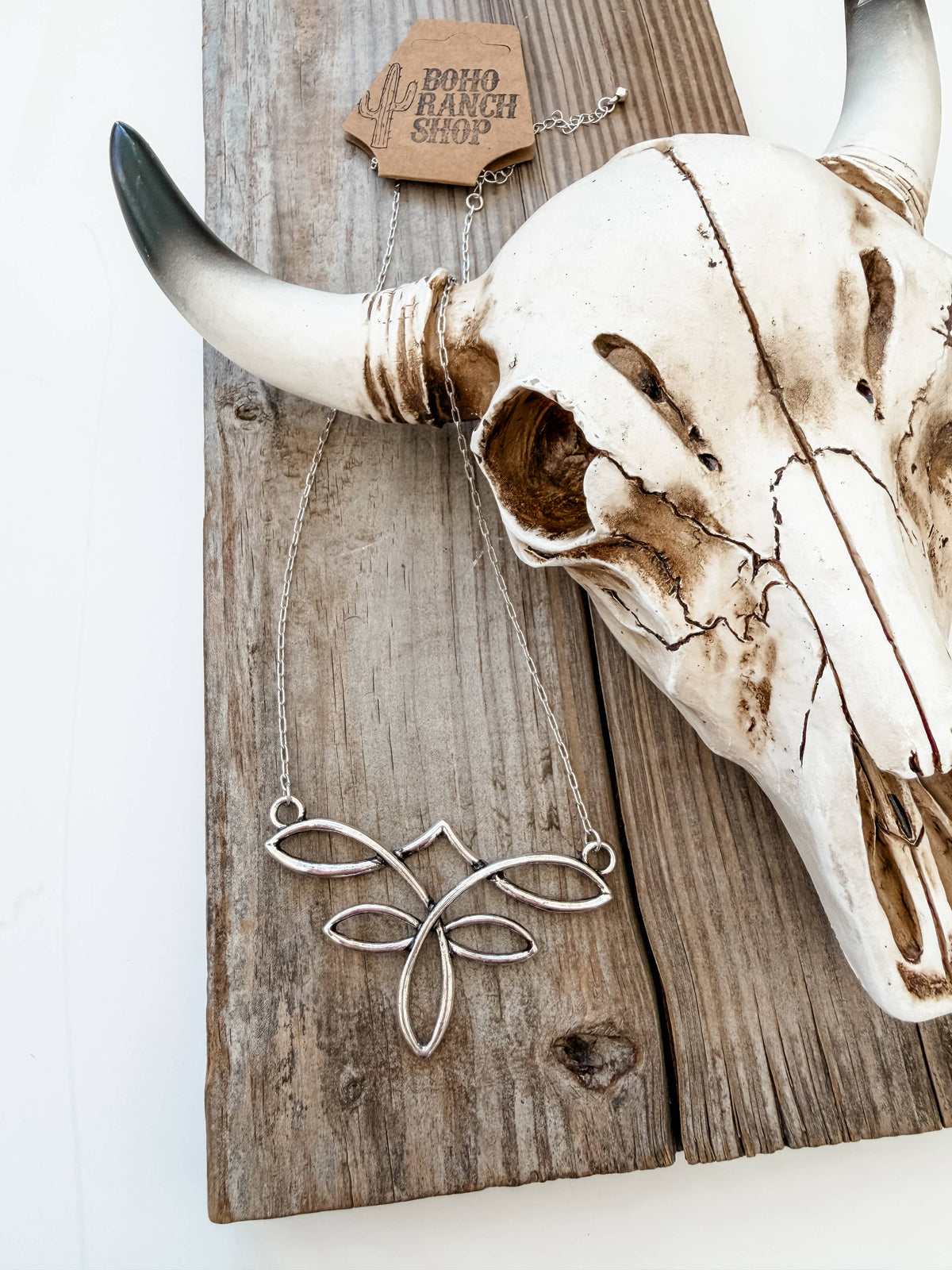 Western Style Boot Stitch Pendant Chain Necklace: SILVER