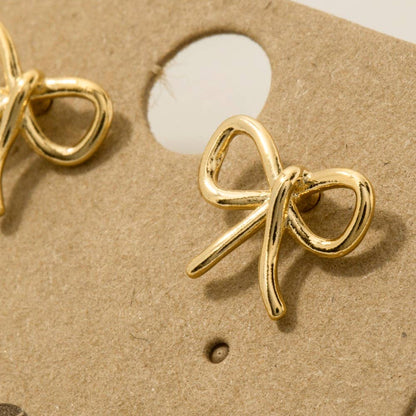 Gold Dipped Wire Ribbon Bow Stud Earrings: G